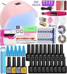 Nail set 101218 Color Nail Gel Varnish Polish Manicure set With 36W UV LED Lamp Electric Drill Machine kit tools1530202