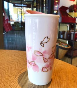 Day Cherry Blossom Word Coffee Cup Pink Sakura Dubbelisolering Ceramics Mug åtföljande kopp för ut Dooor In-Car Mug 355ML3686917