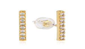 Hip Hop Full Diamonds Ear Studs para homens Barra vertical Rhinestones Gold Luxury Brincos de Gold Gold Bated Copper Jewelry9950796
