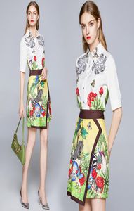 Schmetterlingsdrucken Frauen zweiteilige Sets kurzärmeliges ShirtaSymmetrical Rock Anzug Runway Ladies Luxury Bodycon Zweiteiles Kleid6504405