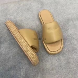 Вышивающие ткани тапочки женский вязание крючком Flatform Slides Raffia Trangle Triangle Логотип логотип.