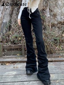 Kvinnors jeans Suchcute Dark Academia Solid Skinny Women Gothic Estetic Low Rise Demin Pants Punk Style Black Trouser Streetwear 2000s