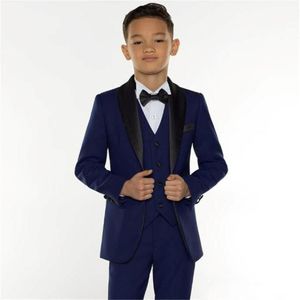 Ausgezeichnete Modes Navy Blue Kids Formal Anzug Kinder Kleidung Hochzeit Blazer Boy Geburtstag Party Anzug Jacke Hosen Weste J89 210p