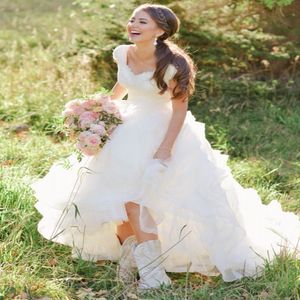 Abiti da sposa maniche a tappo modesti in pizzo a pizzo corto maniche per abiti da sposa da sposa abiti da sposa a una riga di campagna