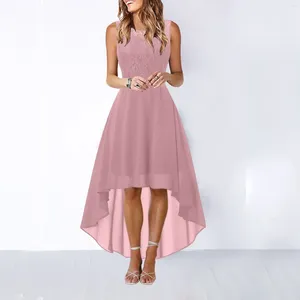 Lässige Kleider Frauen Spitzenkleid Bogengürtel elegant unregelmäßig länge ärmellose Chiffon Frauen Brautjungfern Cocktail kurz