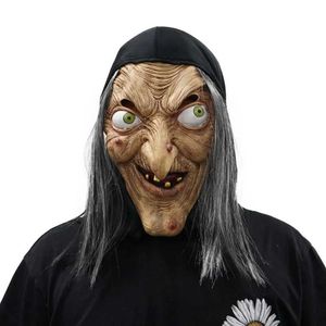 Maschere da festa brutte vecchie streghe maschera terrificante in lattice femminile e capelli Halloween Costumi di gioco di ruolo Q240508