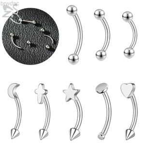 Anelli ombelici Zs 1pc 16G/18G Star Heart Croce Curve Curved Bibell Eyebrow Anello di sopracciglia filettata con sopracciglia Piercing Cone per piercing Piercing D240509 D240509