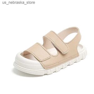 Slipper Girls Sandals and Boys Beach Shoes 2024 New Childrens Fashion Casual Solid Color Anti Kick PU Q240409