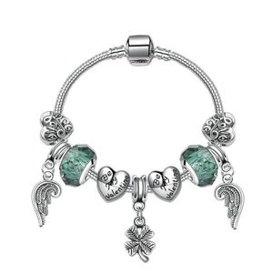 Charm Bracelets DIY Schmuck Armband Winkel Flügel vier Blattheizungen Perlen Accessoires 925 Sier Armreif für Mädchen Frauen Drop Lieferung DHK9c