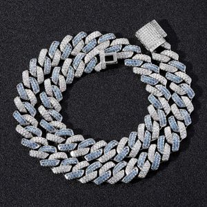 Pendanthalsband Hoyon 14mm Diamond Cuban Chain 925 Silver Plated Strand Armband Strip Blue White Zircon Mens Neck Collares Hip-Hop Halsband J240508