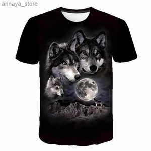 T-shirts Wolf T-shirt Cartoon Casual Baby Boy Girl Childrens kortärmade sommarbarnskläder Animal Wolf Print T-shirtl2405