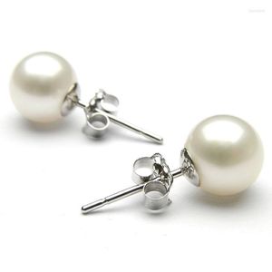 Stud Earrings 7-7 5mm Natural White Round Akoya Pearl With 14K Yellow Gold 274l