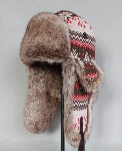 Winter Bomber Hat Kobiety Rosyjskie sztuczne futrne czapka Mężczyźni Ushanka śnieżna czapka z Earflaps4078086