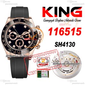 SALE 116515 SA4130 Automatisk kronograf Mens Watch King Rose Gold 904L Steel Black Diamonds Dial OysterFlex Strap 72H Power Reserve Super Edition Puretime Ptrx