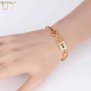 Chain U7 Gold/Silver Diamond Romantic Heart Lock Key Fashion Chain and Womens Love Gift Link H468 XW