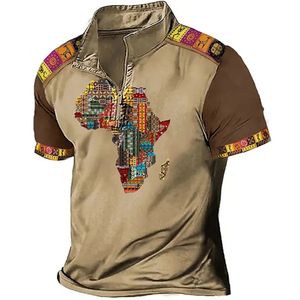 Shirt da polo vintage per uomo mappa 3D stampa da golf maglietta da golf t-shirt zip polo maglietta estiva asciugatura rapida uomo oversized abbigliamento top 240509