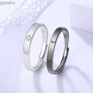 Casal Rings 2 peças/par para combinar o casal de sol e lua para casal de amizade para um conjunto de anel mínimo ajustável aberto