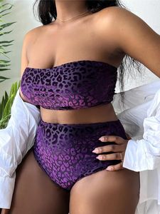 Kvinnors badkläder Kvinnor Swimsuit Kvinnliga tvådelar Bikini Set Bather Bathing Suit 0xl - 4xl Leopard Plus Size Large