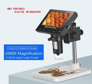 Bärbar 43 tum LCD -skärmelektroniskt mikroskop 1000x USB Digital Microscope DM3 8 LED -stativ för PCB -moderkort Reparation2552353