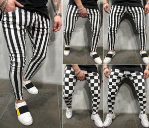 2019 Men039S Pencil Pants Summer Fashion Slim Bekväm randig Plaid Black White Casual Pants Plus Size S2XL8364945
