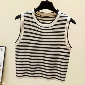 Kadın Tankları Heliar Kadınlar Patchwork Çizgili Tank Tops İnce Seksi Kolsuz Mahsul Y2K Yaz Out Off Omuz Örgü Camis Bahar