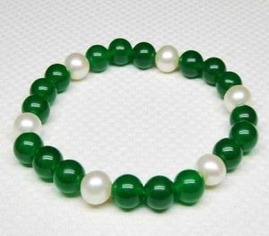 75quot 85quot 89mm White Pearl 8mm Green Giade Giade GEMS REAGLE BRACELETTRO6282636