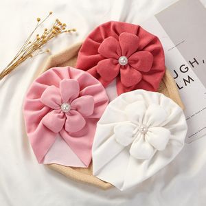 Big Flower Turbano Baby Haps Faux Cashmere Pearl Bornies Headwraps Boutique infantil meninos Caps Caps de cabeça 240430