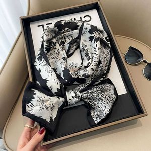 Шарфы 2022 Spring Ribbon Scarf Женская роскошная дизайн на голове с узкой шейной оберточной оберщенной воротник Q240508