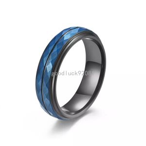 6mm Rhombus Black Color Two-color Tungsten Steel Ring Super Hard Tungsten Tail Ring for Women Men Hip Hop Jewelry
