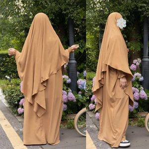 Etnik Giyim Müslüman Kadın Eid Ramazan Kapşonlu Abaya Dua Giyim 2 Parça Burka Hicab Uzun Khimar Maxi Elbiseler Türkiye Kaftan İslami Set
