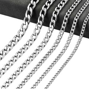 Chains Mens Round Link Stainless Steel Necklace Cuban Chain for Women Silver Color Waterproof Tone Punk Boy Male Jewelry Accessories d240509