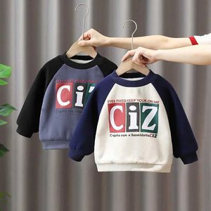 T-Shirts Boys Sweatshirt 2023 Sonbahar Kış Kış En İyi Mektup Çocuk Te Sweatshirt Uzun Kollu Bebek T-Shirt Seti Gençlik Giysileri240509