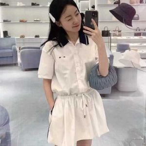 Basic & Casual Dresses designer Spring and summer new lapel stripes color contrast draw rope tie Miao girl age Academy Navy abundant shirt dress