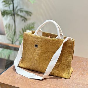 Neuer Stil Sommer Beach Bags Designer Strohbag Weiß Leinwand Stoff Griff Raffias Handtasche Hochqualität Luxus Frauen Tasche Designer Cross Body Stroh Weave Umhängetasche