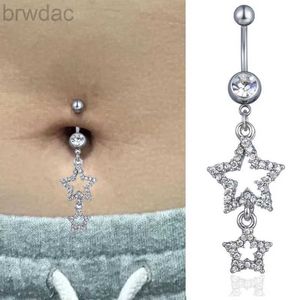 Navelringar Ny stjärna Belly -knappringar Long Dangled Bar Belly Navel Piercing Ring Shinny Crystal Charming Oreja Body Jewelry Accessories D240509