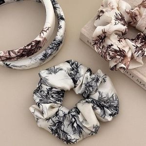 Hårklipp kinesisk stil retro bläck bambu tryckt hårrope chic scrunchie hårband elastiska slips för kvinnor flickor tillbehör