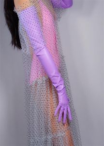 EXTRA LONG FASHION GLOVES Faux Leather Sheepskin 28quot 70cm Evening Women Long Leather Gloves Light Purple Lavender WPU186 20119664869