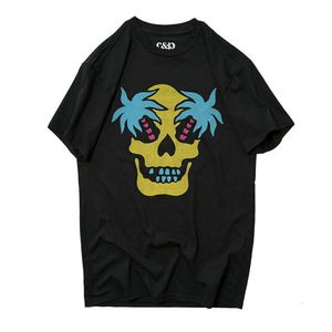 Men's Clothing Fashionable Personalized Skull Devil Print Short sleeved T-shirt for Men and Loose Plus Size Round Neck
