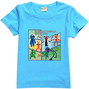 T-shirts Summer 2-13 Year Old Childrens Rainbow Friend Game Cotton T-shirt Girl Short sleeved Cartoon T-shirt Childrens Baby ClothingL240509