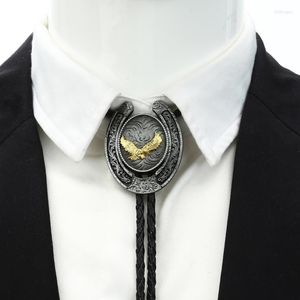 Bow Ties Naturel Stone Gold Eagle Bolo Bolo Kravat Batı Kovboy Batı Cowgirl Deri Halat çinko alaşımı koltuk