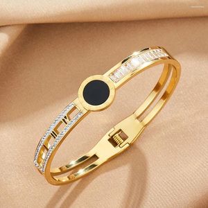 Bangle Hollow Out Numbers Romanos Bracelets de Disco Negro Charme de Aço Axtnciã Prazado de Ouro para homens Presentes de joalheria de homens