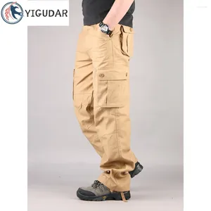 Calças masculinas Primavera e outono Algodão Algodão Casual Casual Casual Multi-Pocket Longe reta de perna reta Y2K