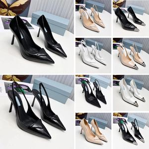 2024 Designer Sandaler High Heels Women Dress Shoes Luxury Borsted Leather Slingback Pumpar Poysed Toes 35-42