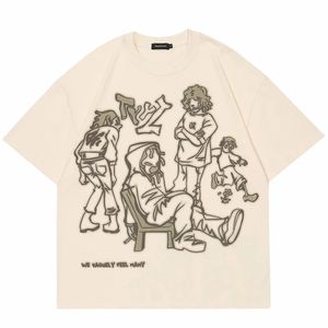 2024 HARAJUKU CARTOON GIRL CAT JAPOMESE KANJI Graphic T Shirt Men T-shirt Summer Short Sleeve Tshirt Toss Tees Unisex 240509