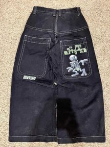 Mäns jeans American Hip Hop Alien Tryckt kvinnor Y2K New Street Pop Punk Loose Ben Ben Pants Unisex Casual Joker Trojans Q240509