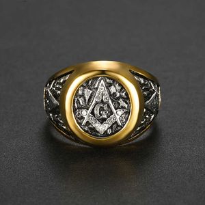 Freemason Mark AG Ring Street Trend Gold Freemason White Cubic Ring Stainless Steel Ring