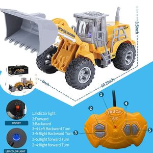 RC Car Toys Truck 1 30 rodas carregador de pá 6ch 4wd Metal Remote Remote Bulldozer Construction Vehicles for Boys Hobby Toy Gifts 240508