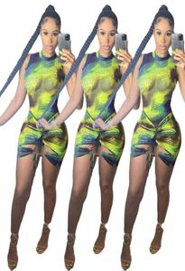 女性ドレスファッションデザイナー服2021夏の虹のプリントジャンプスーツドレスカジュアルマキシビーチボヘミアン2705162