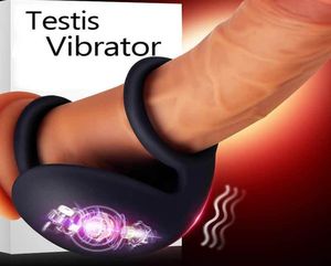 Men Scrotum testis Vibrador Silicone Testicle Massager Atraso ejaculação Ejaculação Multisped Male Adult Sex Toys for Man Y190613023042804