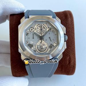 41mm Octo Finissimo 103295 OS Quartz Chronograph Mens Watch Stopwatch Skeleton Titanium Steel Case Grey Dial and Rubber Strap Sport Wat 254R